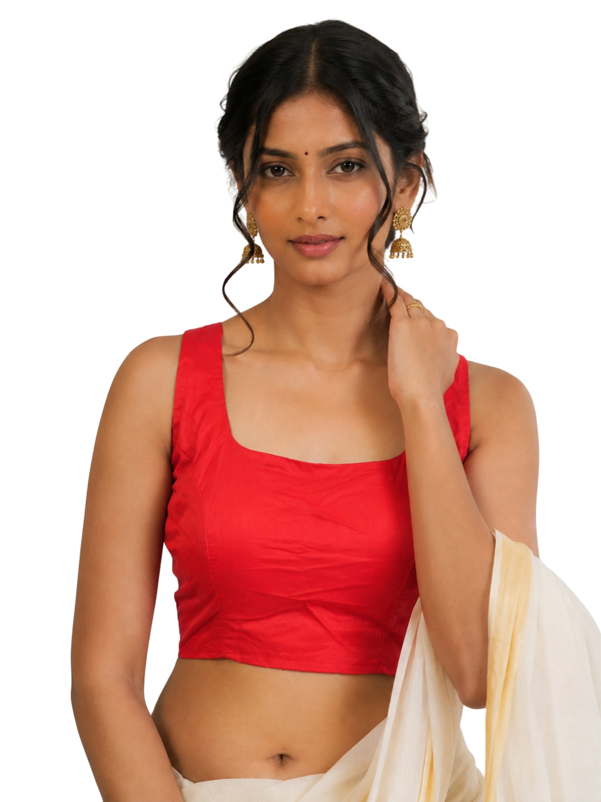 MATCHLINE™ Women's Tapeta Silk Sleeveless Blouse | U-Neck Solid Color Padded