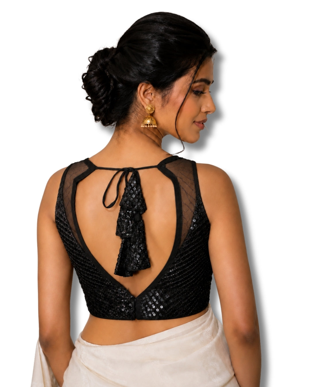 MATCHLINE™ Women's Embroidered Sequin Blouse | V-Neck Sleeveless Saree Blouse