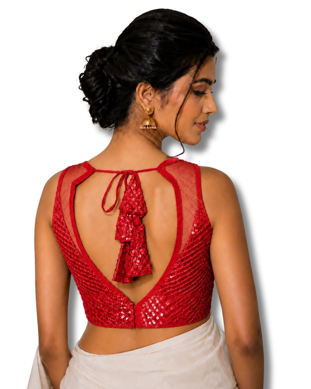 MATCHLINE™ Women's Embroidered Sequin Blouse | V-Neck Sleeveless Saree Blouse