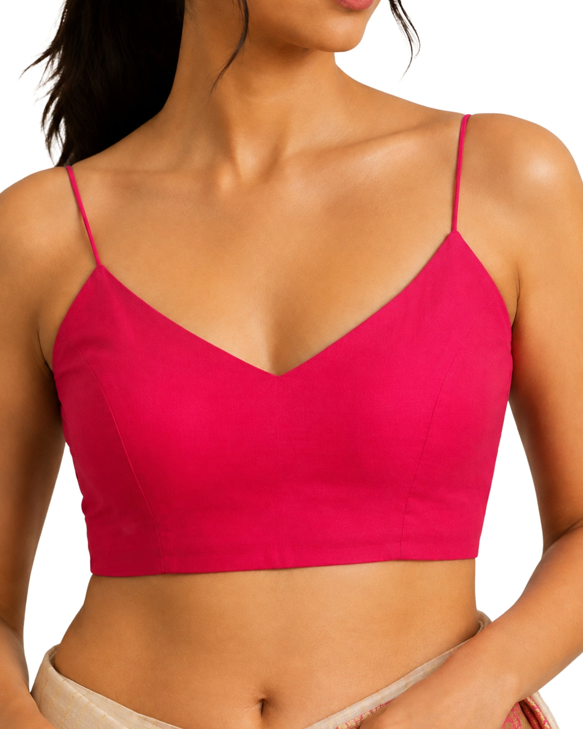 MATCHLINE™ Women's Cotton Rayon Spaghetti Strap V-Neck Saree Blouse