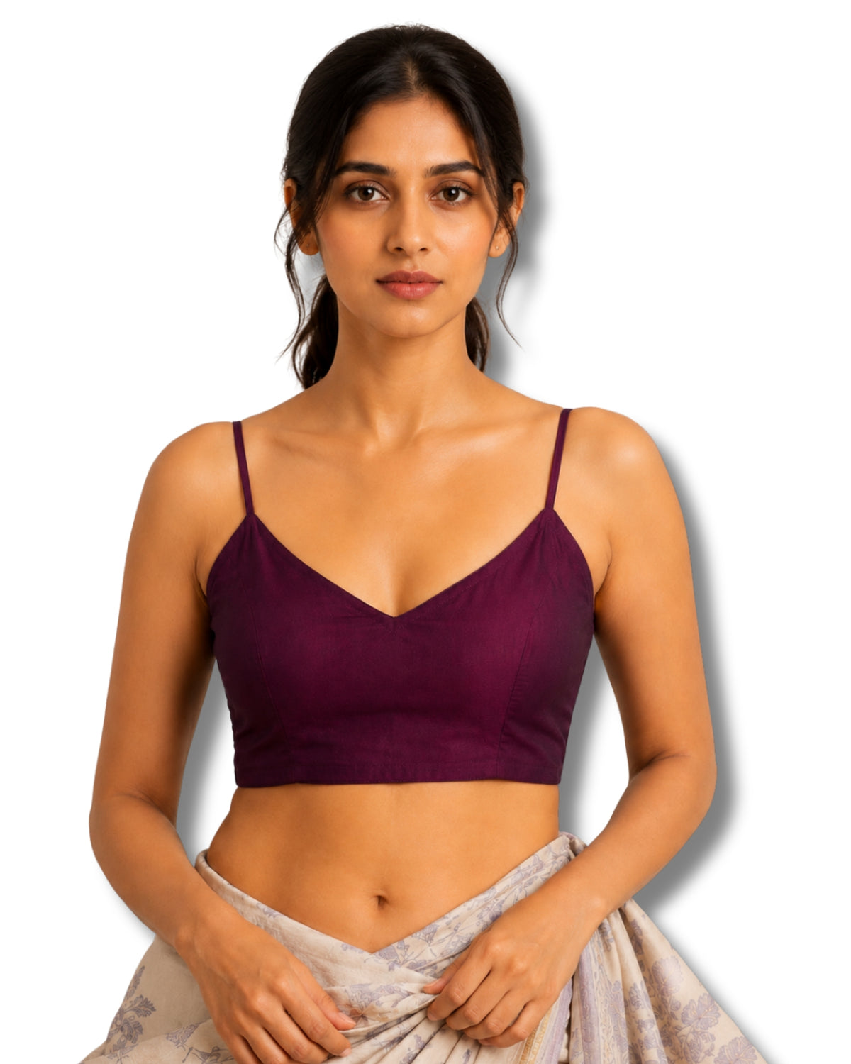 MATCHLINE™ Women's Cotton Rayon Spaghetti Strap V-Neck Saree Blouse