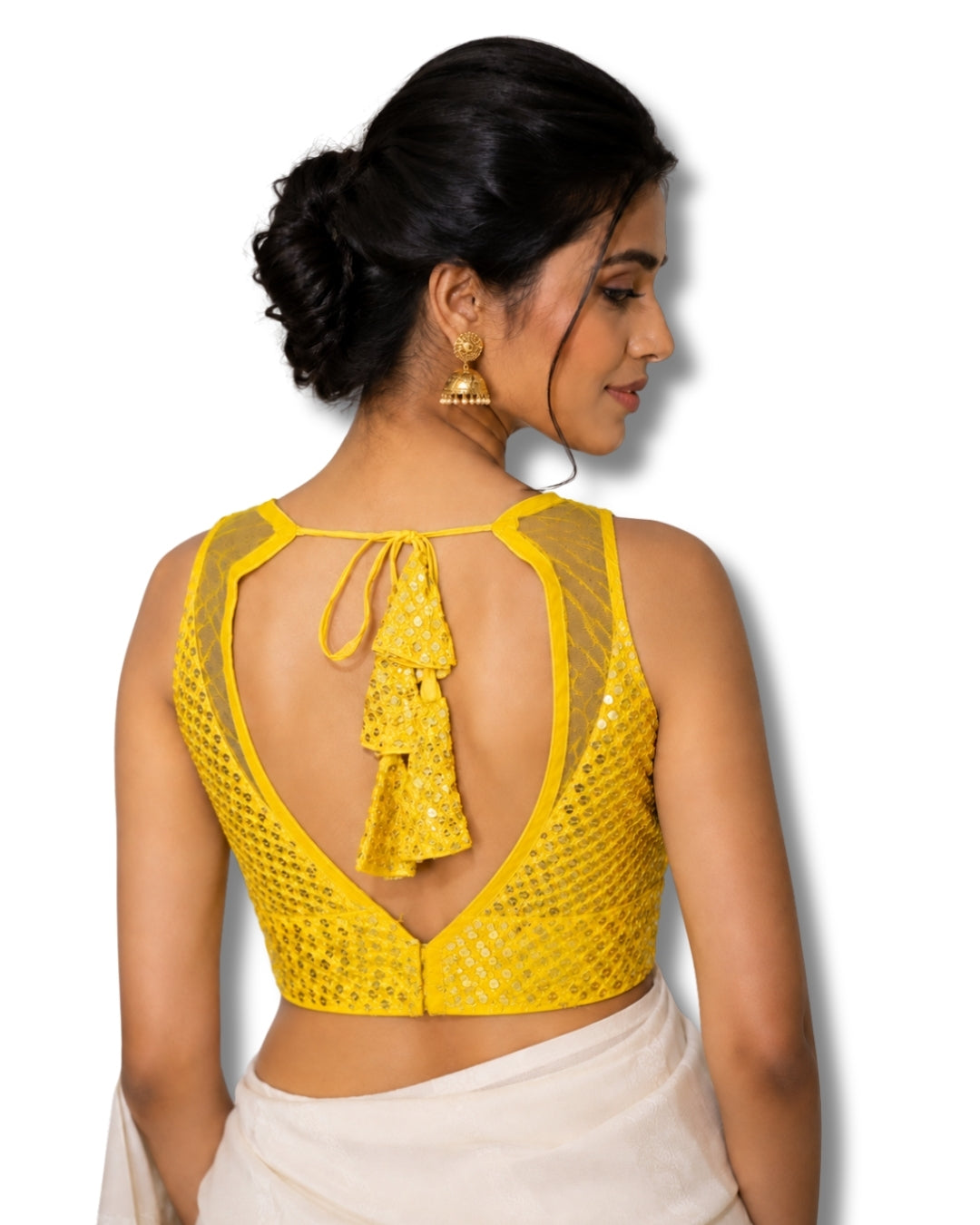 MATCHLINE™ Women's Embroidered Sequin Blouse | V-Neck Sleeveless Saree Blouse