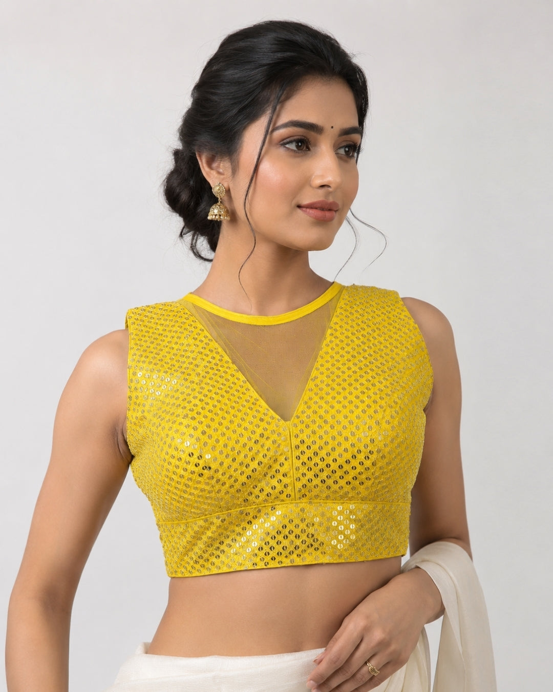 MATCHLINE™ Women's Embroidered Sequin Blouse | V-Neck Sleeveless Saree Blouse