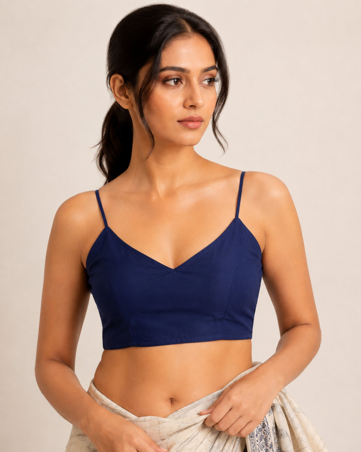 MATCHLINE™ Women's Cotton Rayon Spaghetti Strap V-Neck Saree Blouse