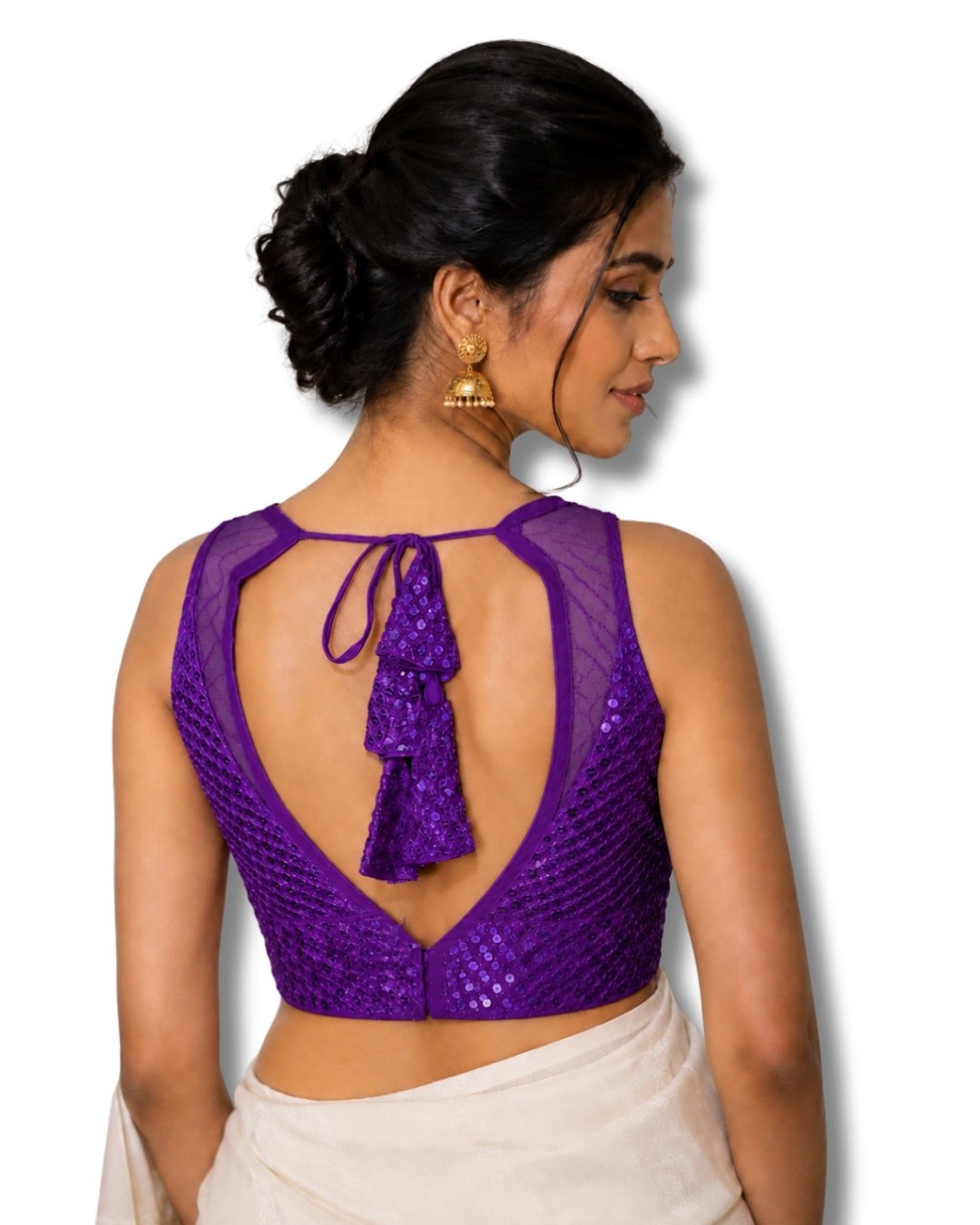 MATCHLINE™ Women's Embroidered Sequin Blouse | V-Neck Sleeveless Saree Blouse