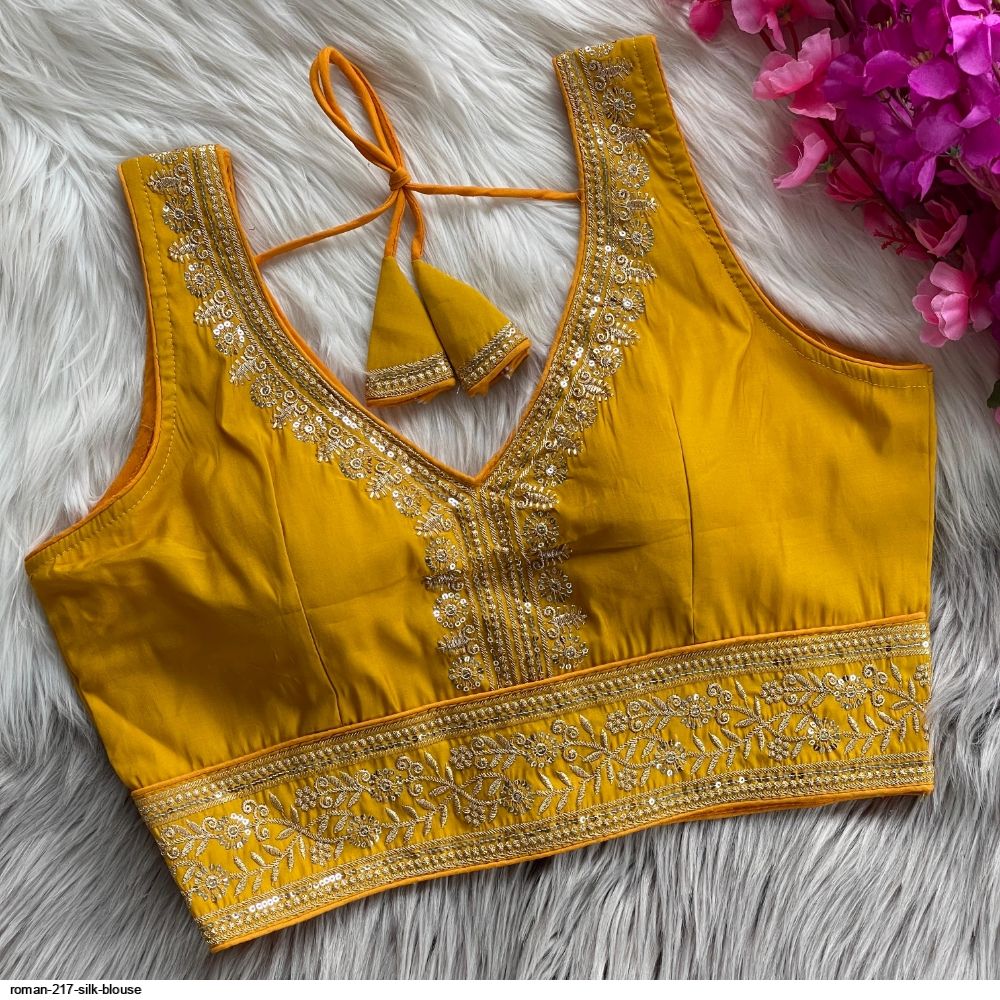 MATCHLINE™ Women's Silk Embroidered V-Neck Readymade Designer Blouse
