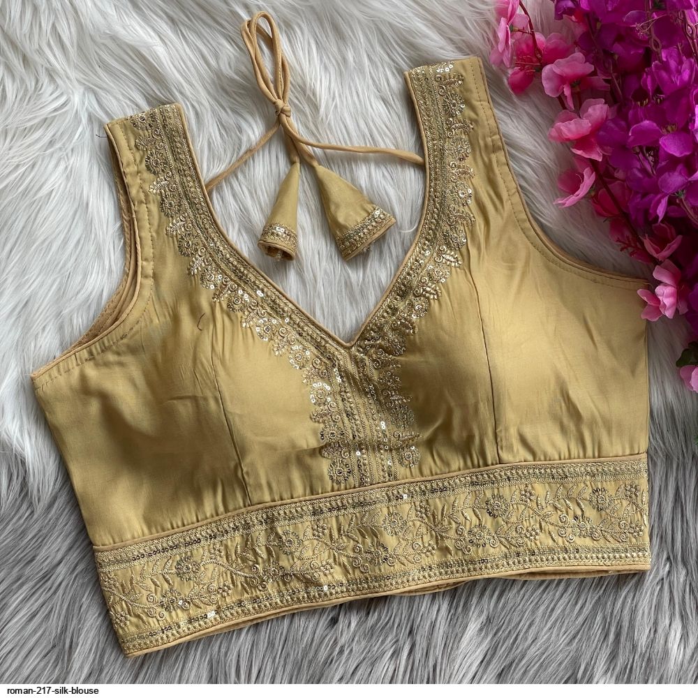 MATCHLINE™ Women's Silk Embroidered V-Neck Readymade Designer Blouse