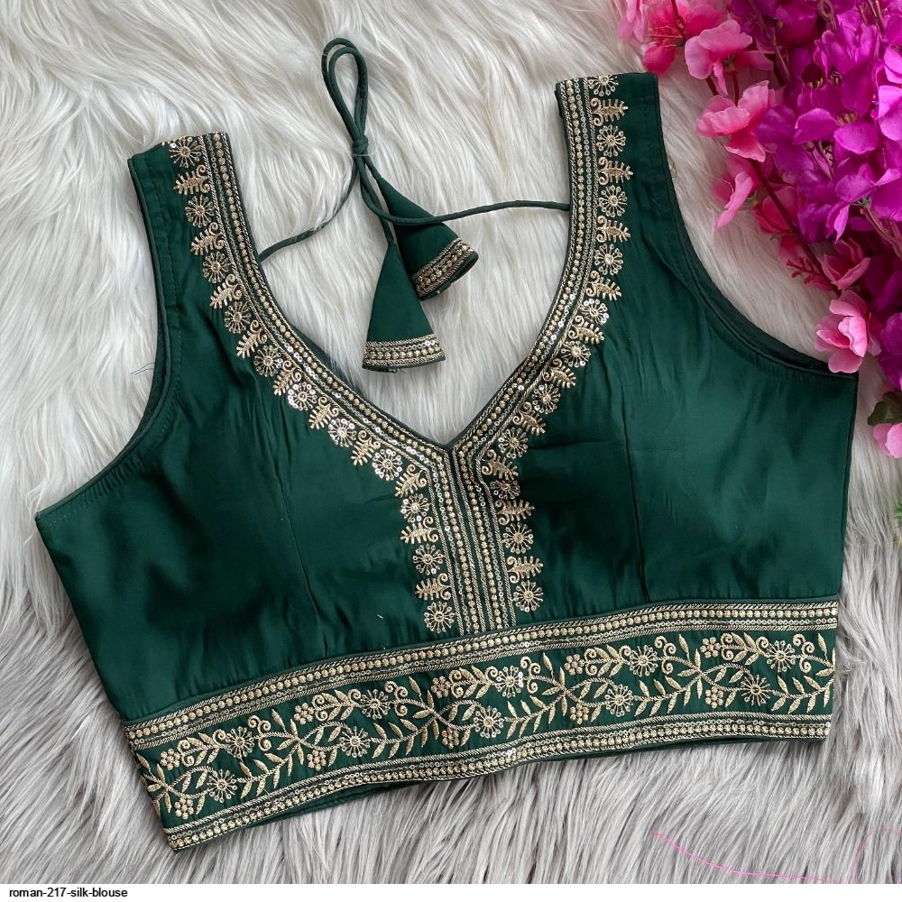 MATCHLINE™ Women's Silk Embroidered V-Neck Readymade Designer Blouse